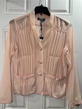 DKNY Light Blush Pleated Button-Front Jacket